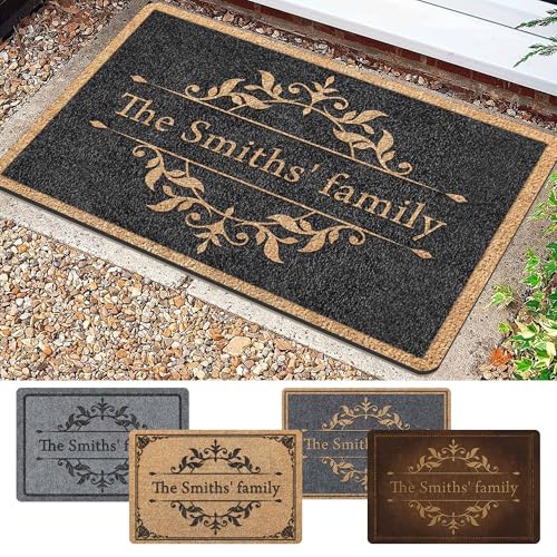 Custom Welcome Mat for Front Door Personalized Front Porch Decor Rug with Family Name Customized Non-Slip Mat Outdoor Doormat for Entryway Welcome Outside Entrance Doormats