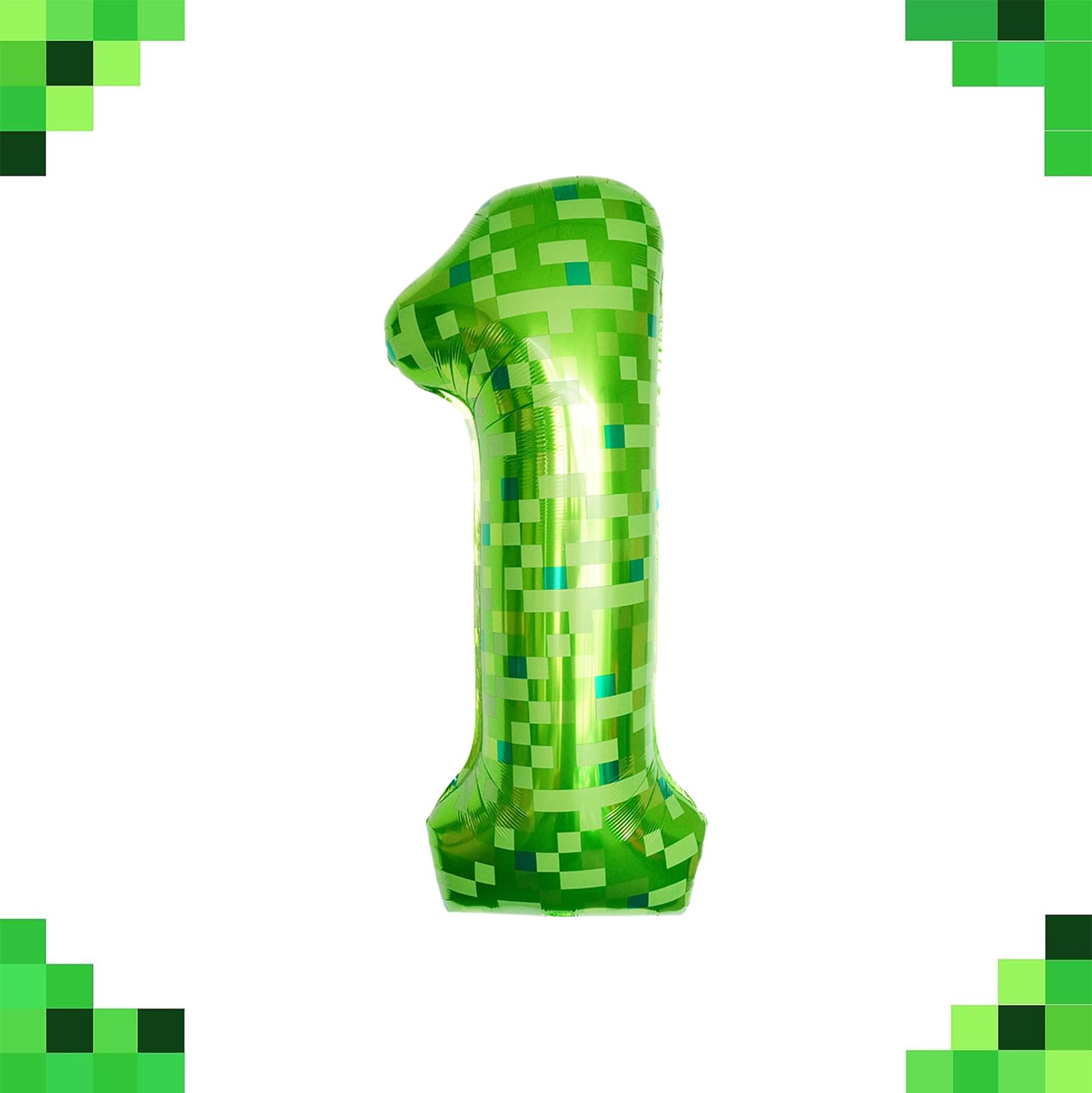 40 Inch Green Pixel Miner Number 1 Foil Balloons Large Mylar Mining Theme 1st Number Balloon Video Game Birthday Decorations Pixel Game Party Supplies