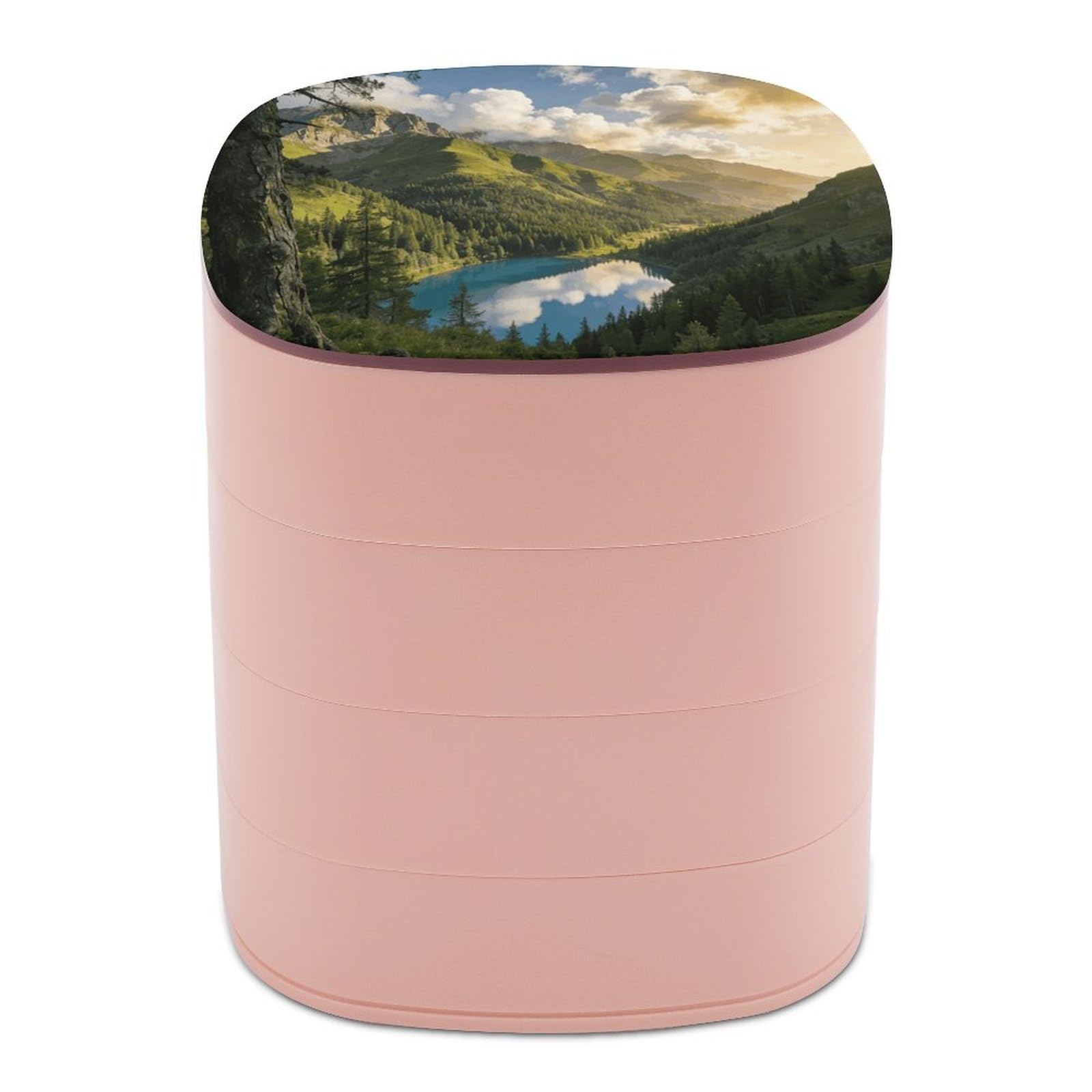 LZQPOEAS Mountain Mirror Jewelry Box Women Jewelry Organizer Travel Jewelry Case Cute Necklace Ring Storage Organizer 4-Layer Rotating Jewelry Tray Case with Mirror for Bracelets