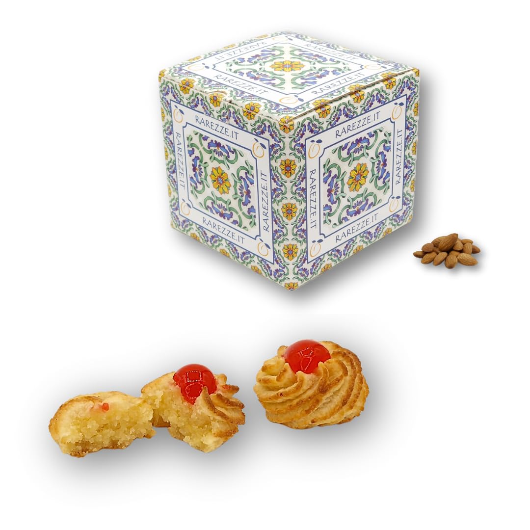 RAREZZE | Biscotti di Pasta di Mandorla Siciliana, con Ciliegia | Deliziosa confezione regalo (kg.1) | Dolci tipici di Sicilia | Preparazione artigianale | Spediti appena sfornati !