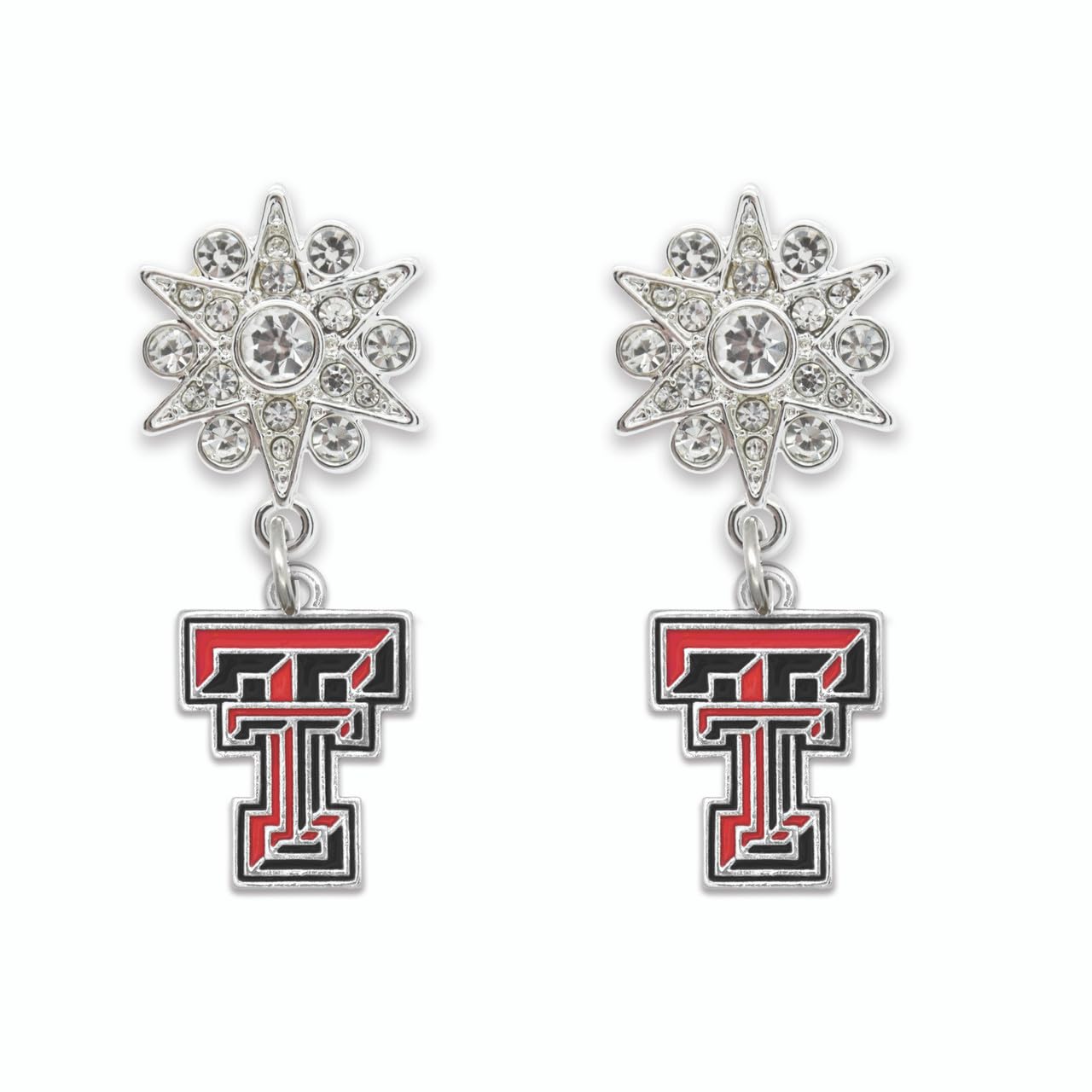 Texas Tech Red Raiders Grace Crystal Starburst Dangle Post Earrings, Silver, Officially Licensed TTU