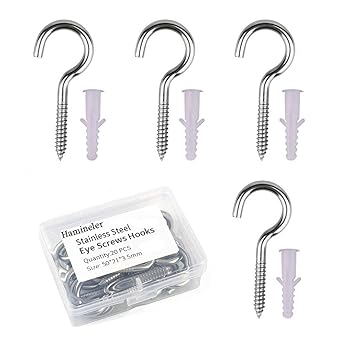 2 Inch Stainless Steel Eye Screws Eye Bolt Hooks, Self-Tapping Ceiling Hooks Metal Cup Hooks Round End Screw Hooks 20 Pieces