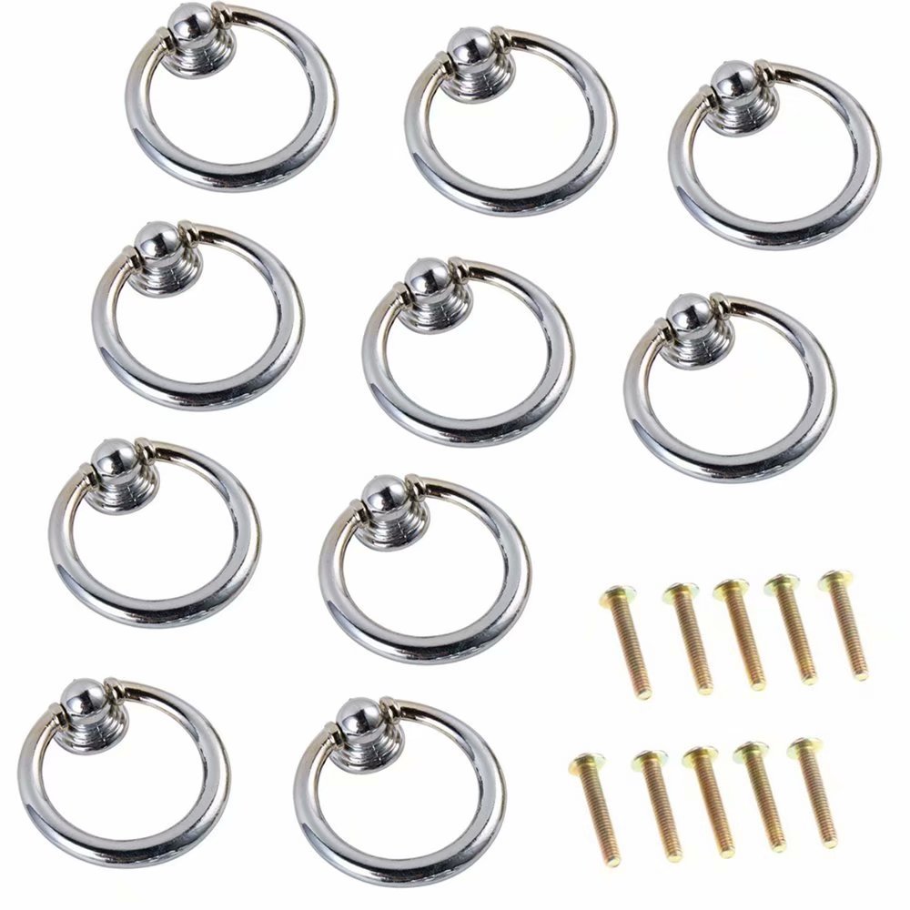 Fbshop(Tm) Silver 10Pcs Ring Pull Handle For Kitchen Cabinets,Cupboards,Wardrobe,Drawer, Furniture Hardware,Retro Style Cabinet Ring Pull Handles Knobs