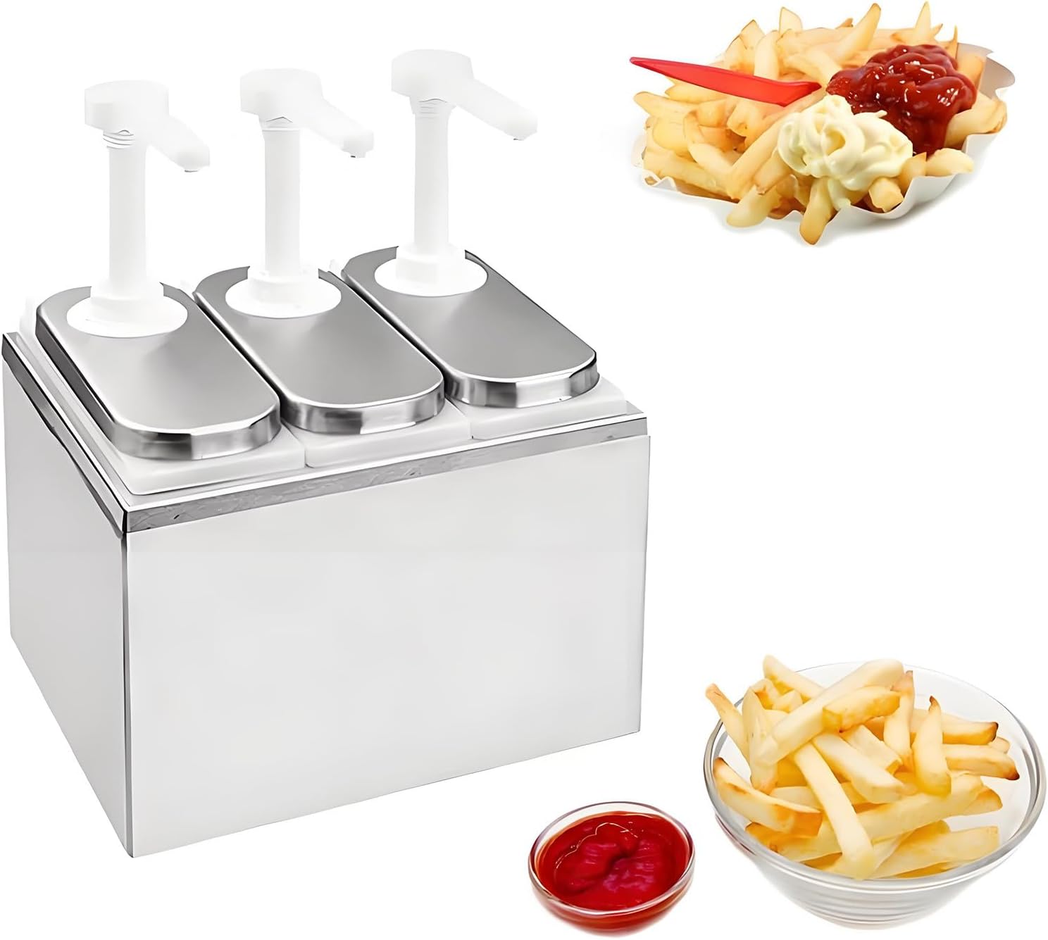 Sauce Dispenser Pump,Single Head Dispenser 2l Capacity Each Jar Stainless Steel Condiment Pump Station Condiment Pump Dispenser,3 Pumps 3x2l,Total Vol 6l 5Pumps2L