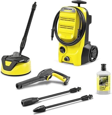 Kärcher K 4 Classic Home Pressure Washer, Pressure: max. 130 bar, Flow Rate: 420 l/h, Area: 30 m²/h, Water Filter, Weight: 4.6 kg, high-Pressure Gun, Dirt Blaster, Spray Lance, Home Kit