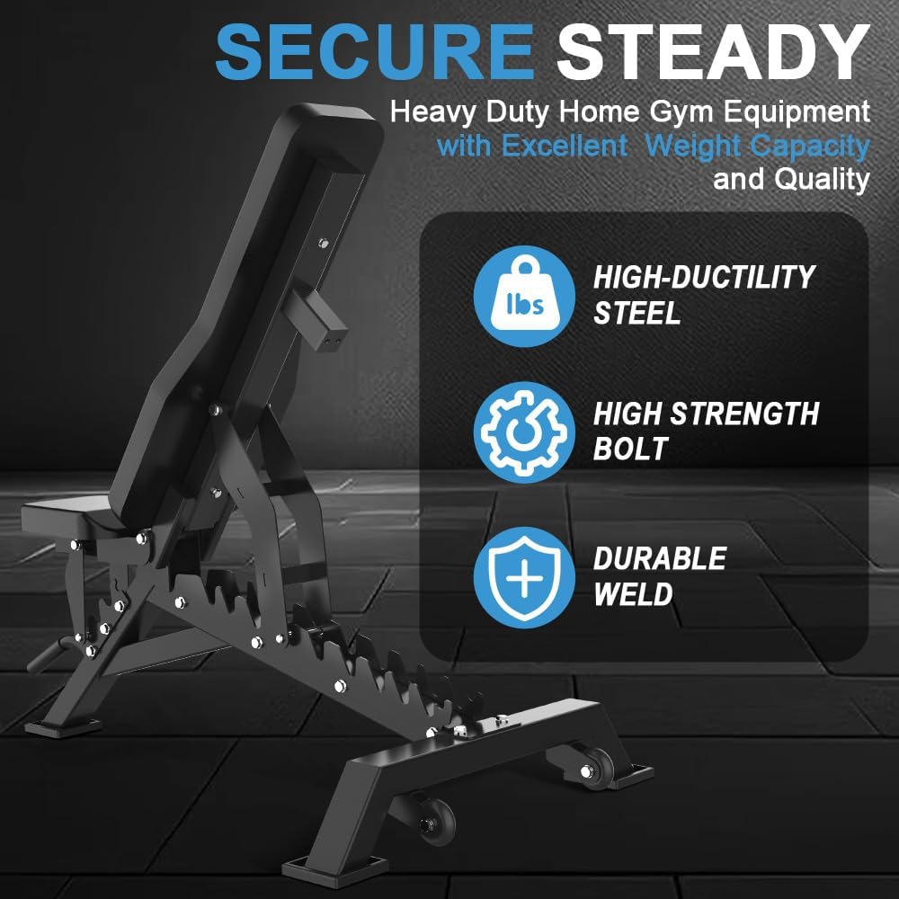 Strength Weight Bench 32 Adjustable Positions Training Benches - Heavy Duty Home Gym Equipment with 1300 LBS Weight Capacity Durable Steel Construction Incline Decline Bench for Full Body Workout