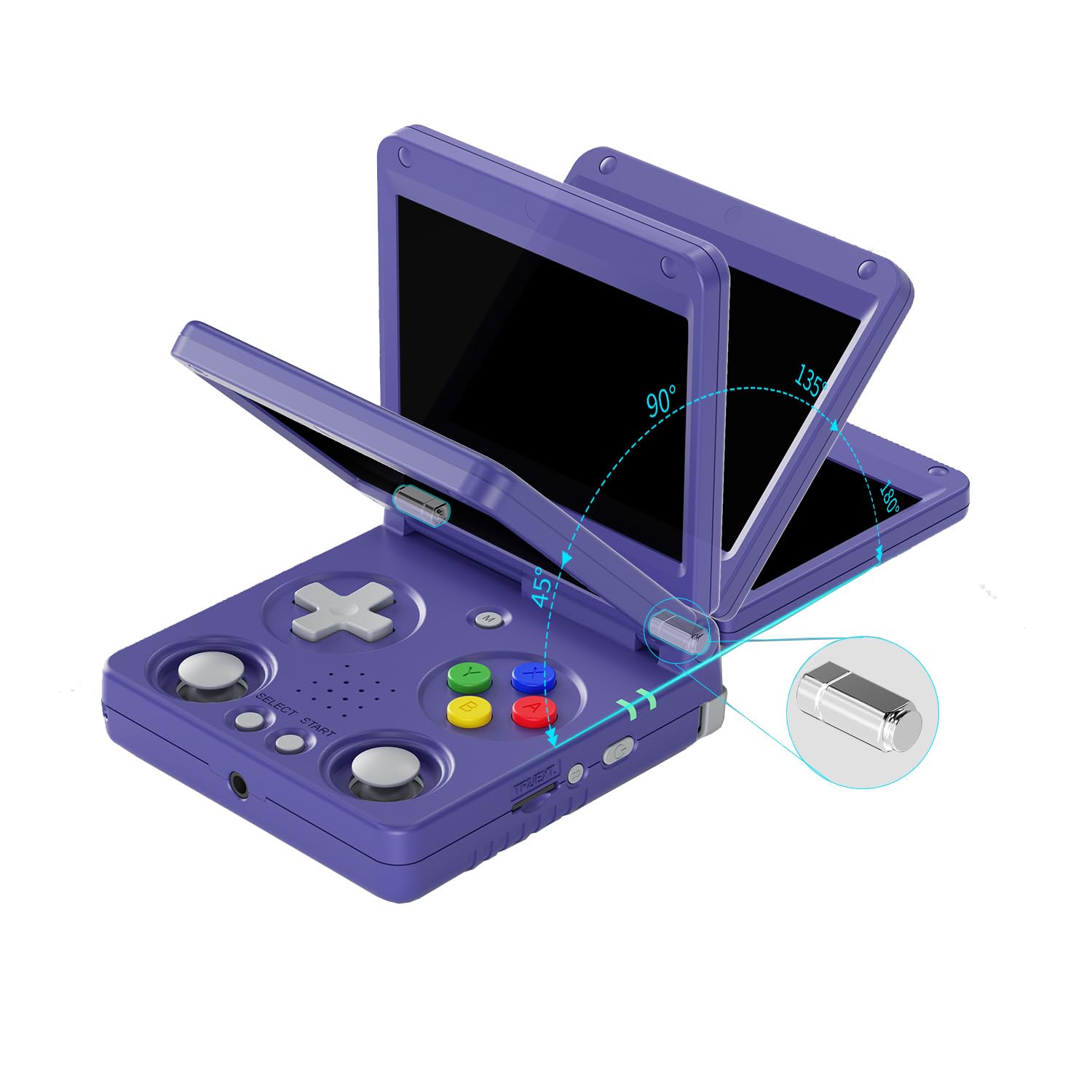 ANBERNIC RG34XXSP Portable Game Console, Folding Game Console, Linux System, 3.5 Inch, Retro Game Console, WIFI/Bluetooth 4.2, Japanese Compatible, 3300mAh, 64GB, Purple