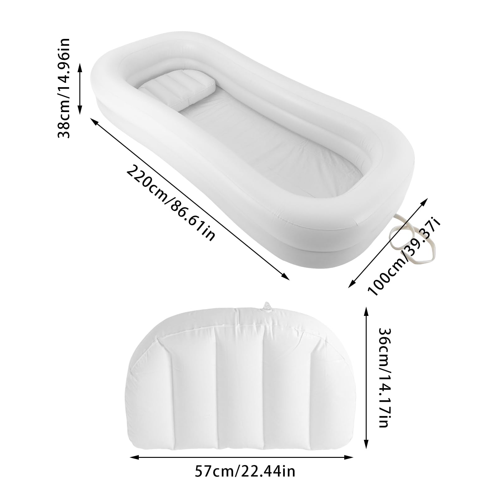 Vasca da bagno gonfiabile pieghevole per adulti, 220 x 100 x 38 cm, in PVC, ideale per la doccia a letto per anziani e con problemi di mobilità