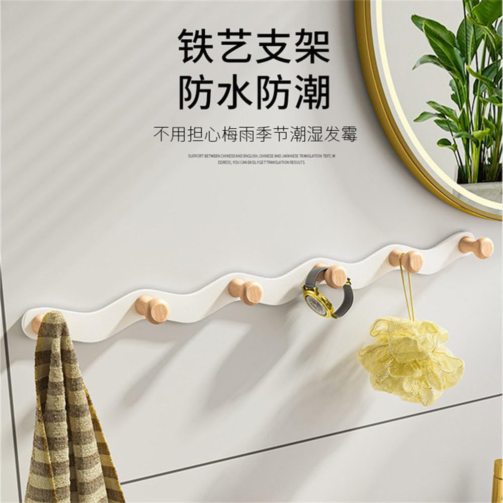 Perchero de Pared Moderno y Sencillo, sin Perforaciones, Que no se Cae, con Forma de Tronco, para Colgar en la Pared, detrás de la Puerta de Entrada, Color Blanco Crema, 6 Ganchos