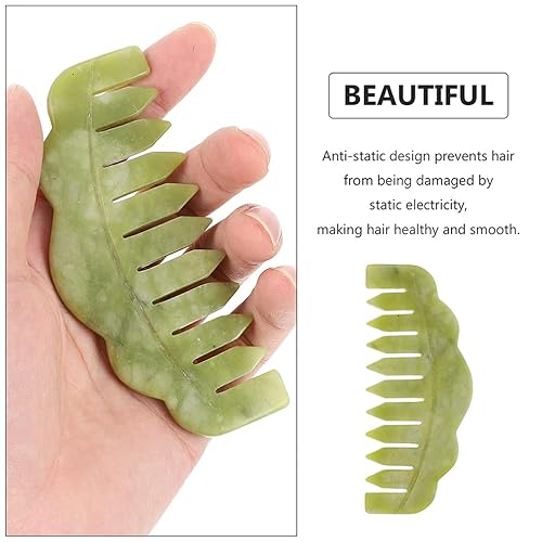 Miniatura 3 de KALLORY 2 peines de jade, peine de masaje Guasha para raspar el cuero cabelludo, peine de masaje de jade para el hogar (verde)