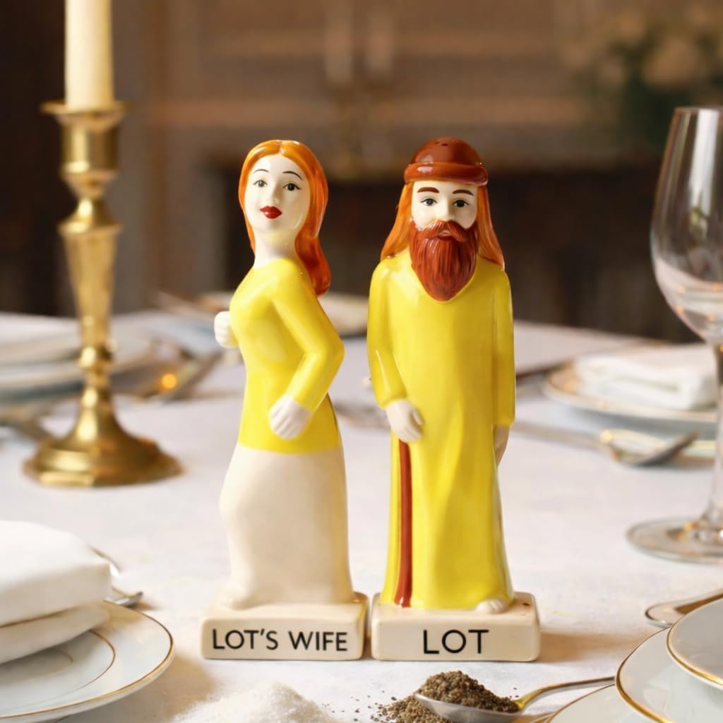 Lot's Wife Biblical-Themed Salt and Pepper Shaker Set, Functional Tabletop Shakers, 4 Inches Tall, Durable Material