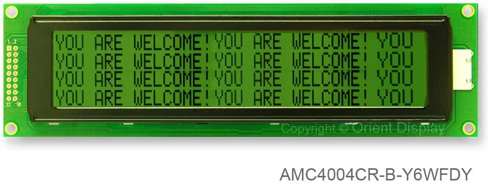 40x4 Character LCD Module STN Positive Yellow Green AMC4004CR-B-Y6WFDY