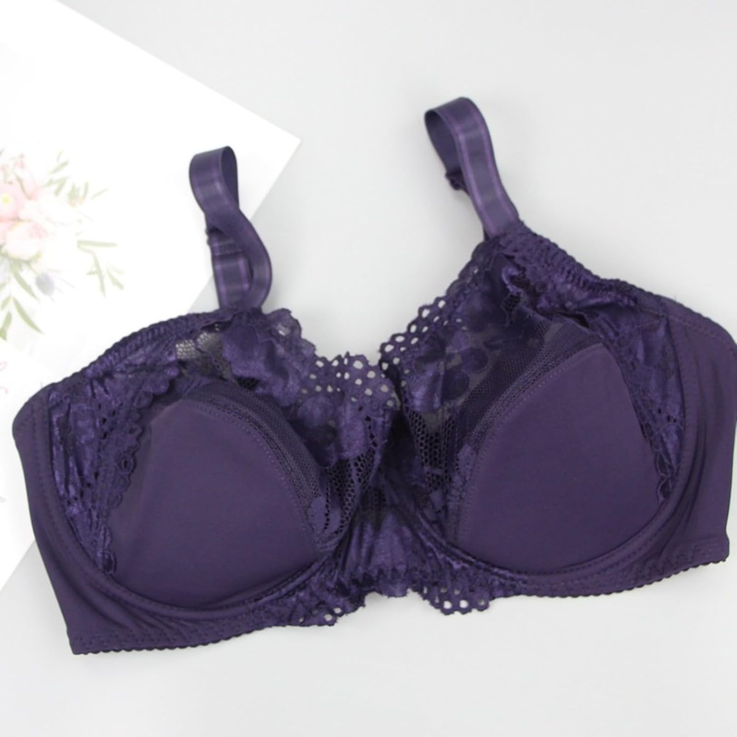 Sexy Lace Bra for Women Minimizer Plus Size Unlined Gathering Bra Comfy Adjustable Strap Push Up Everyday Bras