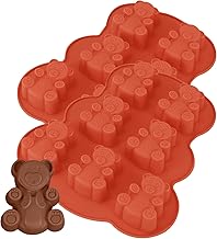 2 x 3D Bear Silicone Moulds for Children, 7 Cavities, Baking Utensils for Muffins, Marshmallow, Chocolate Cake (Red)