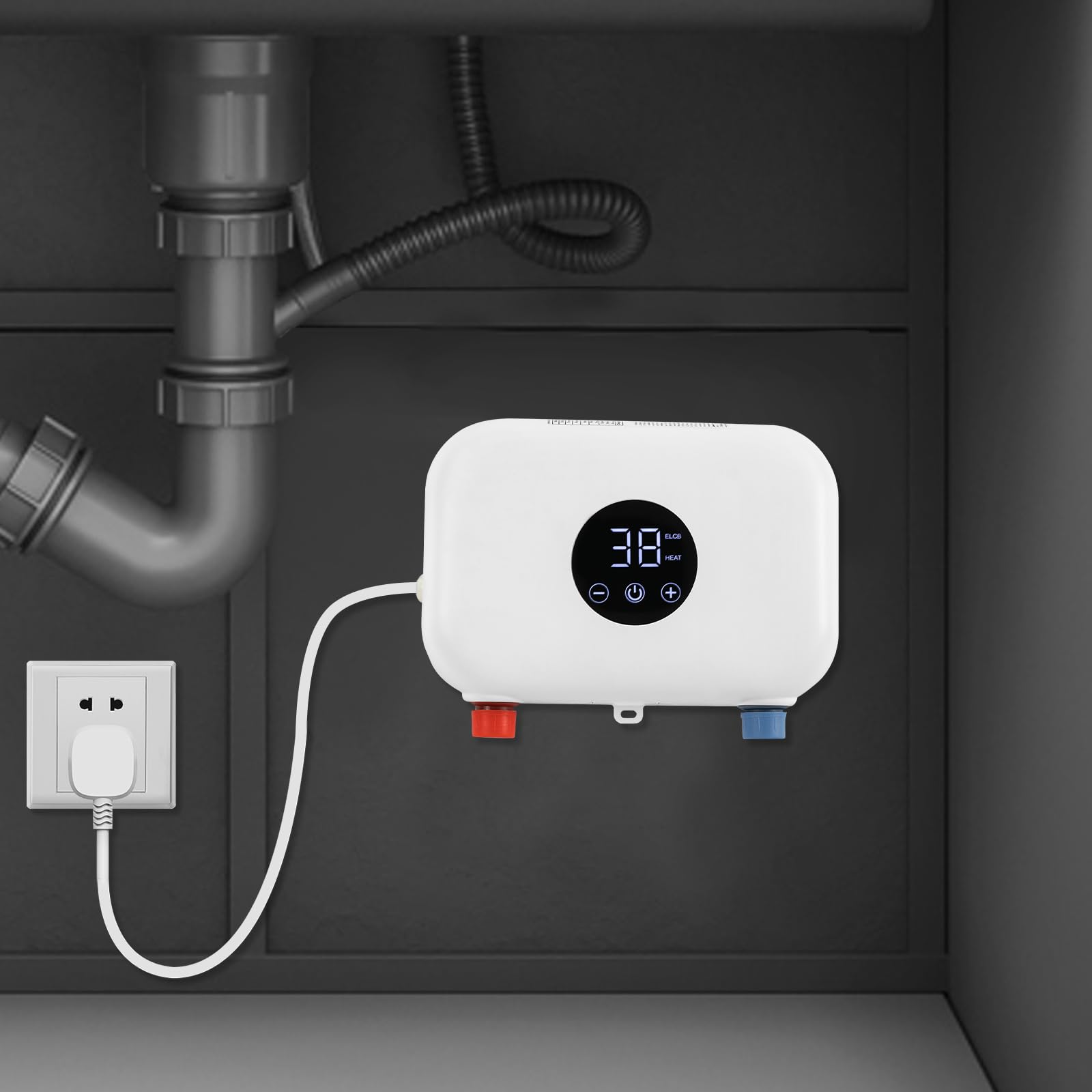 Mini calentador de agua eléctrico, 220 V, 5500 W, con indicador digital LED, calentador de agua eléctrico instantáneo, pequeño calentador de agua para cocina, cuarto de baño