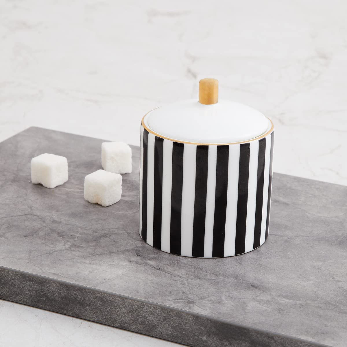 Home CentreAndrey Charlie White Striped Bone China Sugar Pot