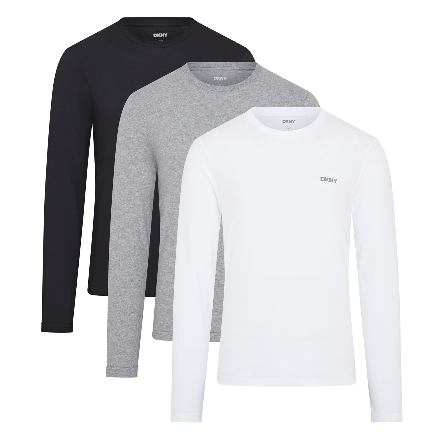 DKNY Męski top z długim rękawem Slim Fit w kolorze granatowym/grafitowym/czarnym z okrągłym dekoltem i markowym logo, 100% bawełna, super miękka i wygodna odzież domowa