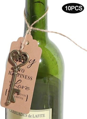 Miniatura 6 de Alvinlite 10 piezas de abrebotellas con llave, esqueleto, vintage, recuerdos de boda con tarjeta de acompañante, regalo de recuerdo de boda (cobre