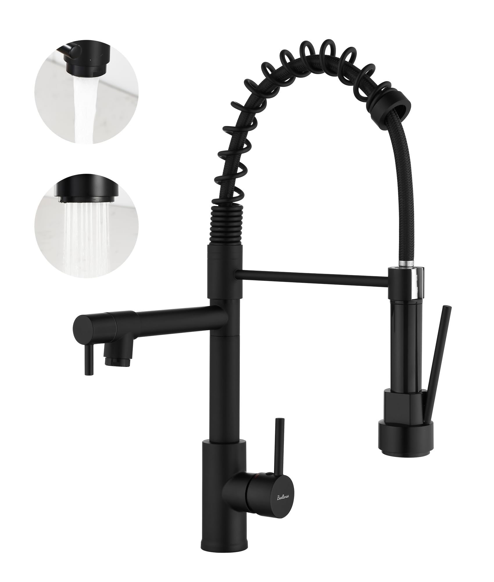 Grifo de cocina - Grifo de cocina con ducha extraíble, giratorio a 360°, mezclador de alta presión para cocina, grifo de fregadero de cocina de doble pulverización en acero inoxidable, negro