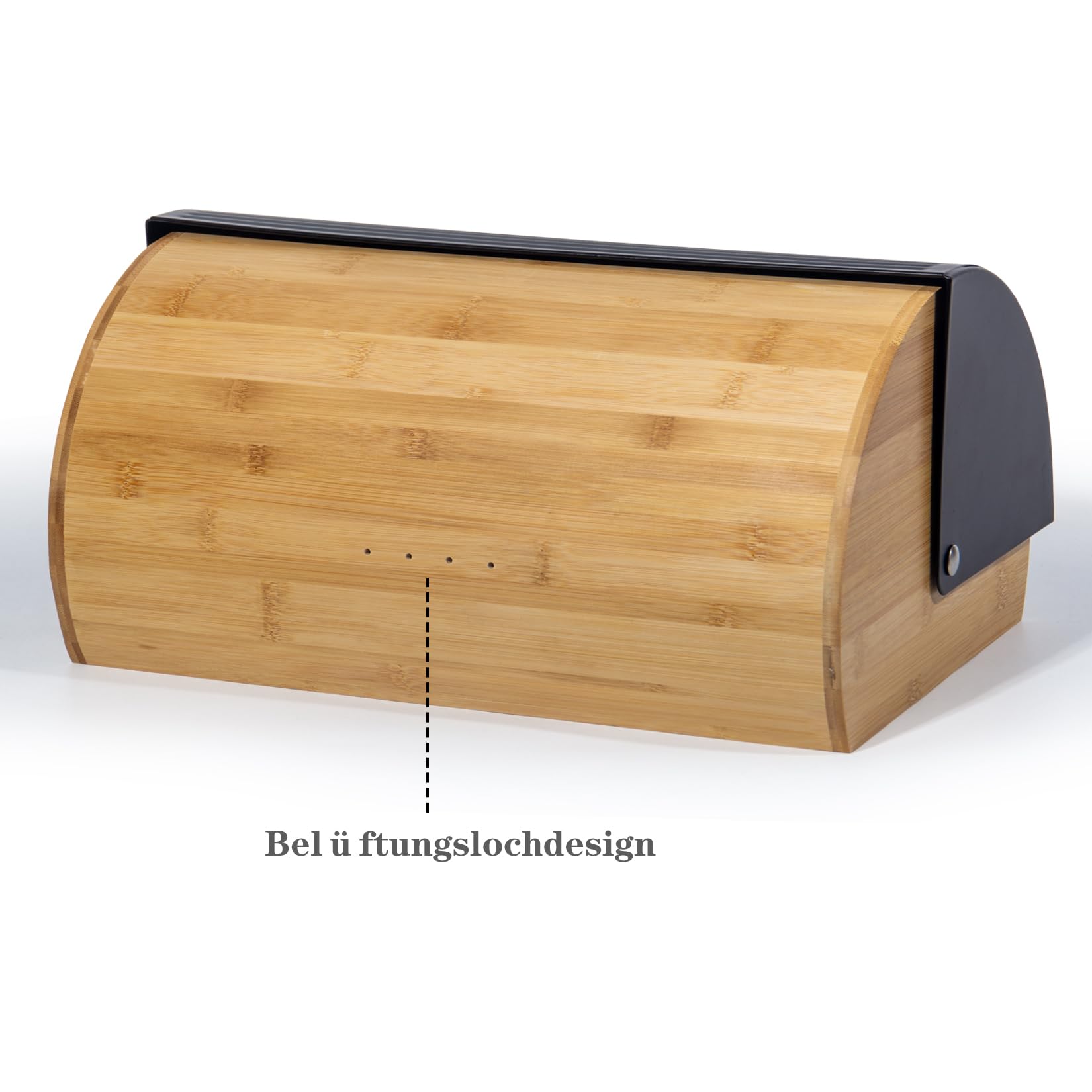 GREELUE Brotkasten Metall Holz, Brotbox Schwarz, Brot Aufbewahrungsbox groß, Brotkorb mit Deckel, Bread Box Küche, Brotbeutel (Schwarz-39cm)