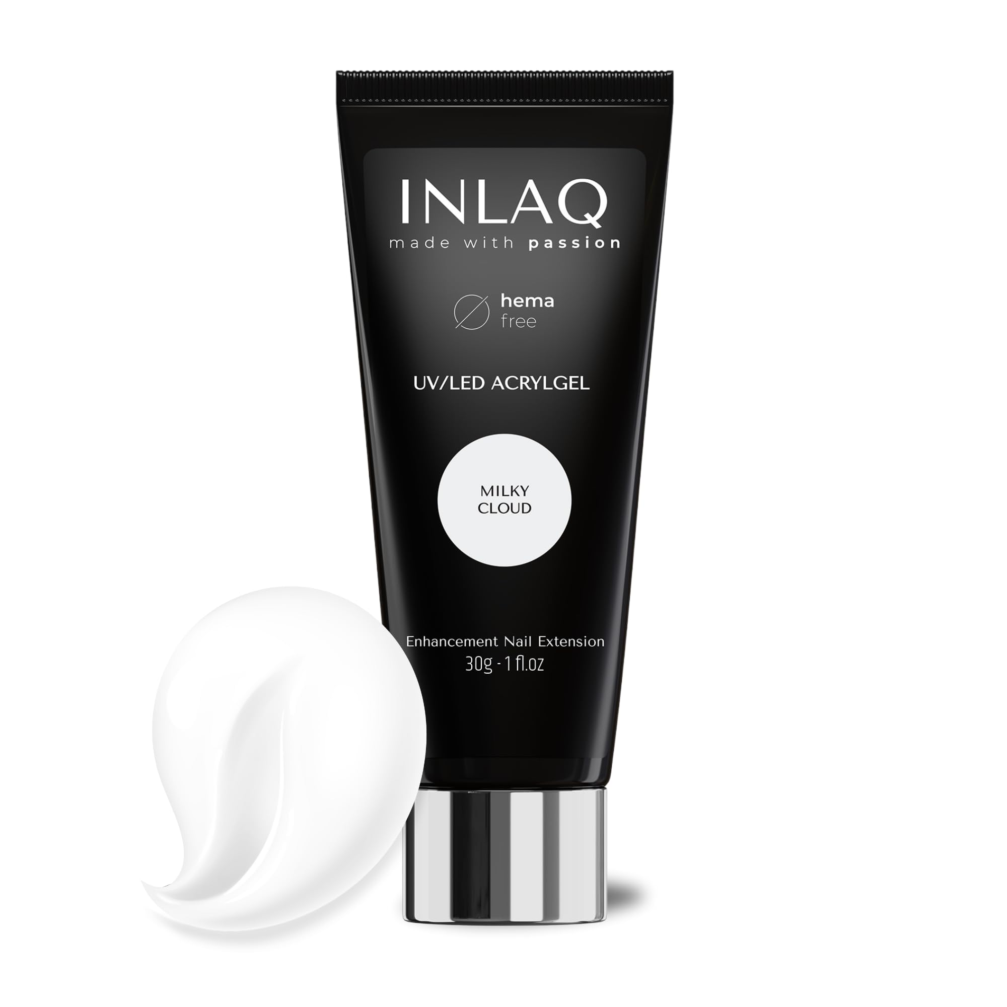 INLAQ® Żel Akrylowy Budujący Żelowy Builder do Przedłużania Baza Żelowa do Przebudowy Modelowania Paznokci Acrylic Gel UV Led– do Salonu i Domowego Użytku Manicure Pedicure Milky Cloud 30ml