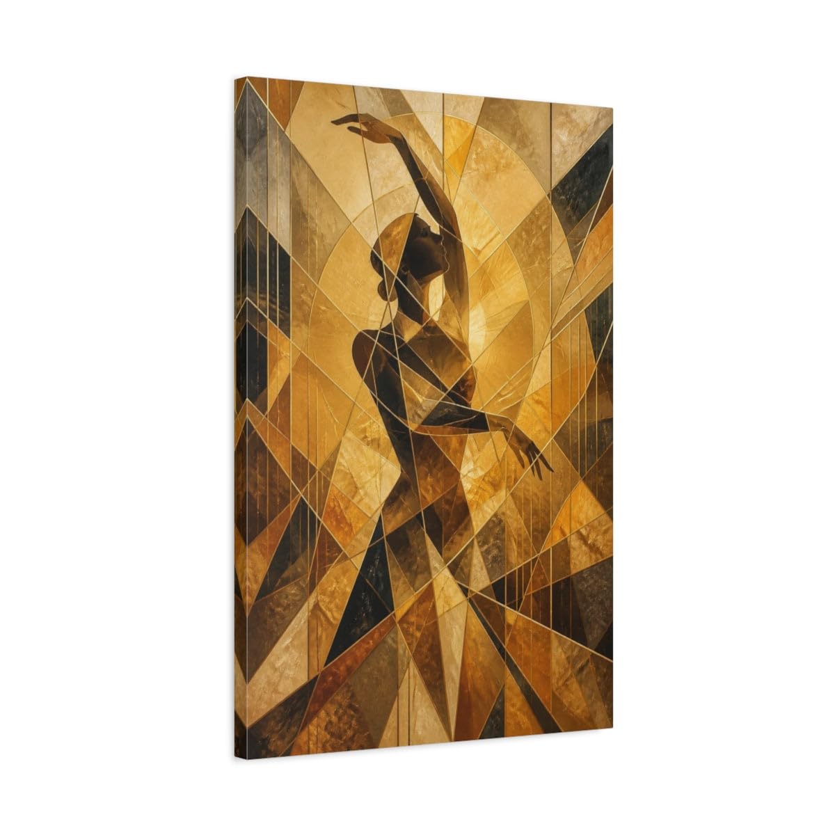 Gilded Geometric Dancer Canvas Print – Living Room, Above Fireplace, Golden Amber 20×30 inch (50×75 cm) - Vertical / 1.25 inch (3 cm)