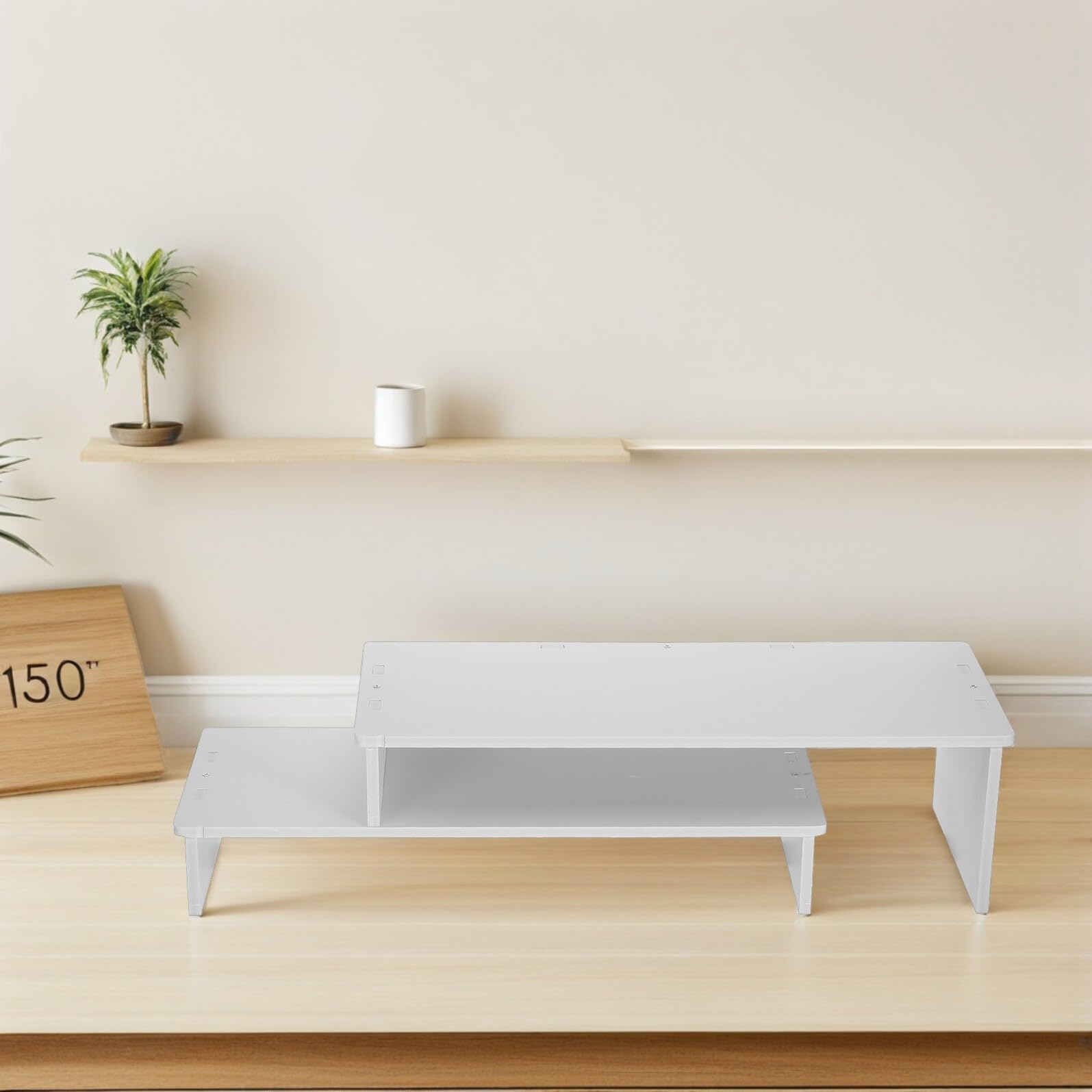 NUOBESTY Rialzo per Monitor Rustico Bianco a 2 Livelli in Legno Plastico | Ripiano Doppio, Superficie Rifinita, Uso su Scrivania Ufficio e Postazioni Gaming