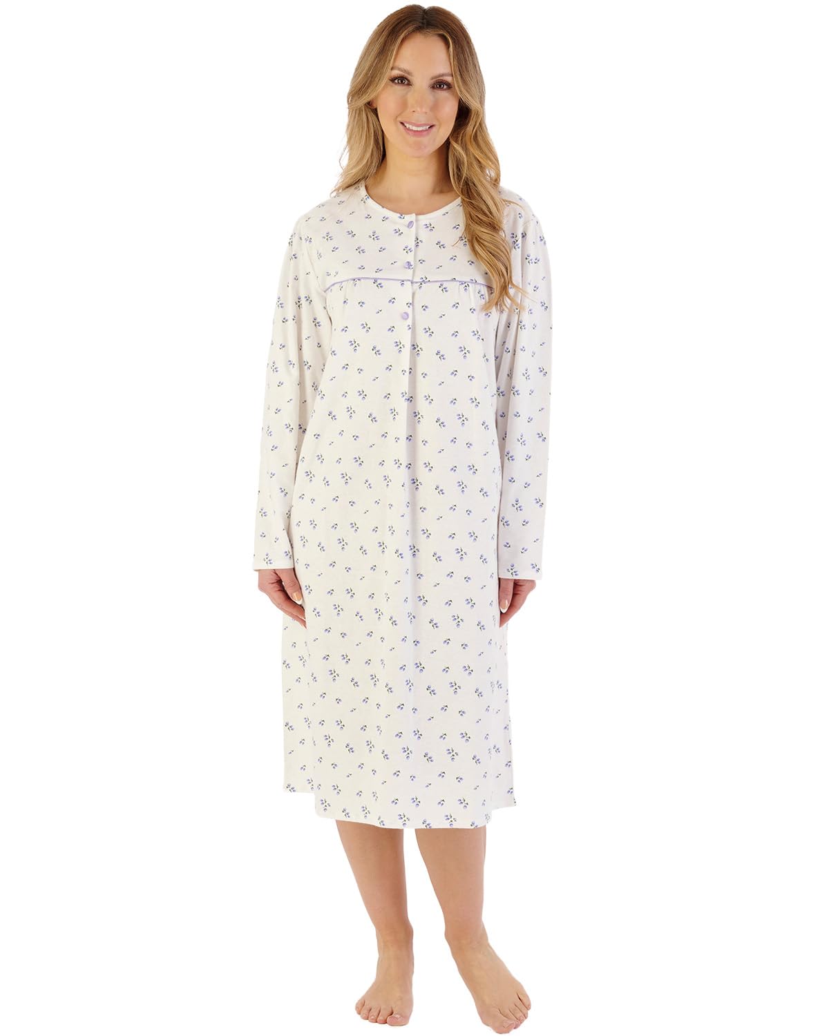 Slenderella Tulip Brushed Cotton Round Neck 43 Inch Nightdress (12/14, purple)