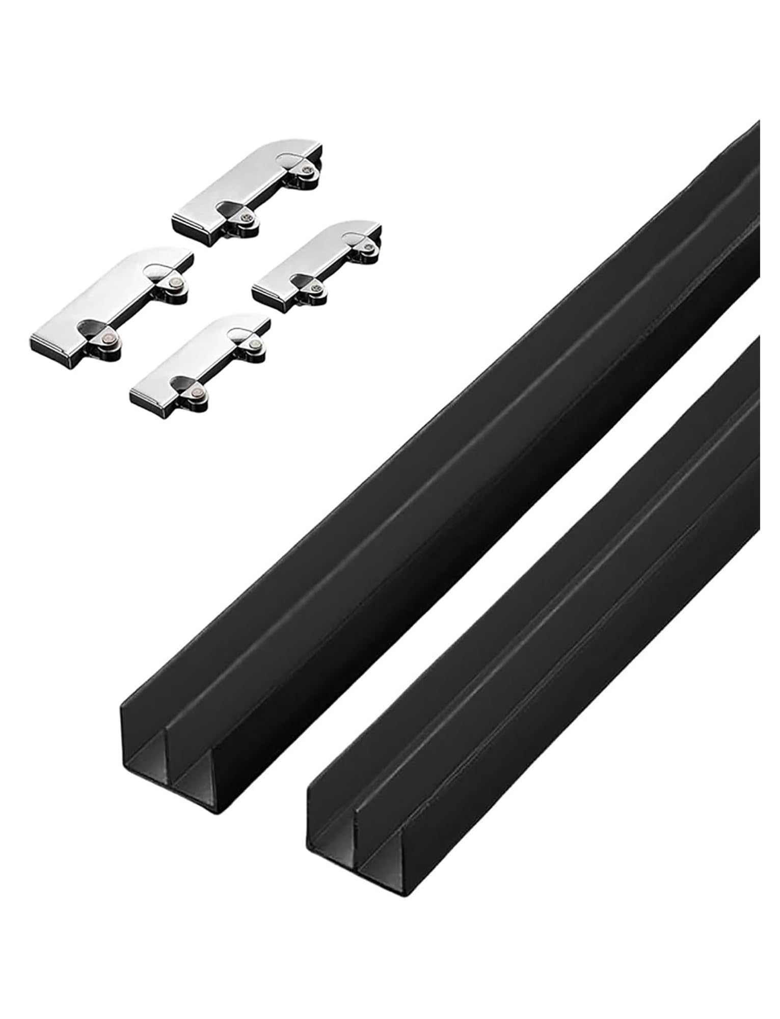 5mm Glass Sliding Door Track - Black Cabinet Slider Track with Rollers Kit for Bookshelf, Display Case​(110cm)