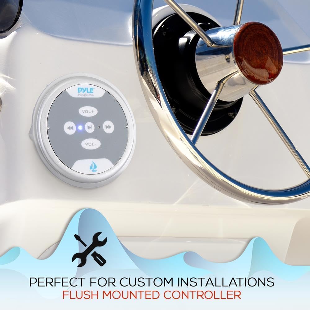 Waterproof Bluetooth Marine Amplifier Receiver - Weatherproof 2 Channel Wireless Amp for Stereo Speaker with 600 Watt Power, Wired RCA, AUX and MP3 Audio Input Cable - Pyle PLMRMBT5S (Silver)