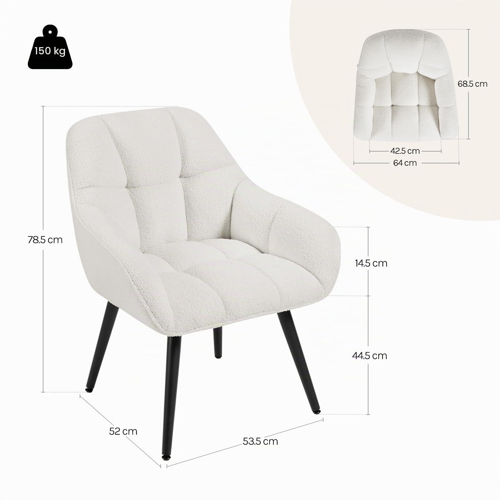 WOLTU Sillón Relax, Butaca Nórdica, Asiento Acolchado Patas de Metal, Crema | Silla Lectura Tapizada de Rizo, Silla Dormitorio con Reposabrazos, Esponja suave, Sillón Moderno para Salón y Dormitorio