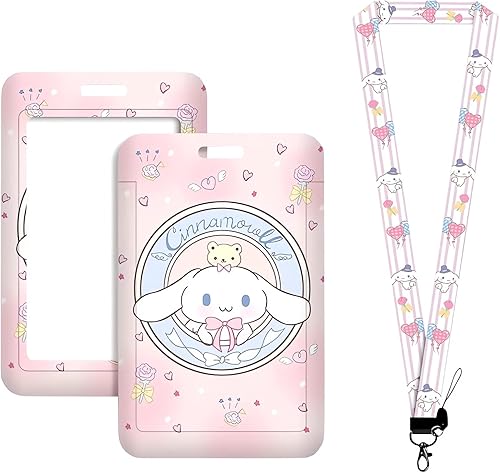 Portatarjetas de identificación de dibujos animados con cordón, bonita funda para tarjetas de identificación con nombre para mujeres y niñas