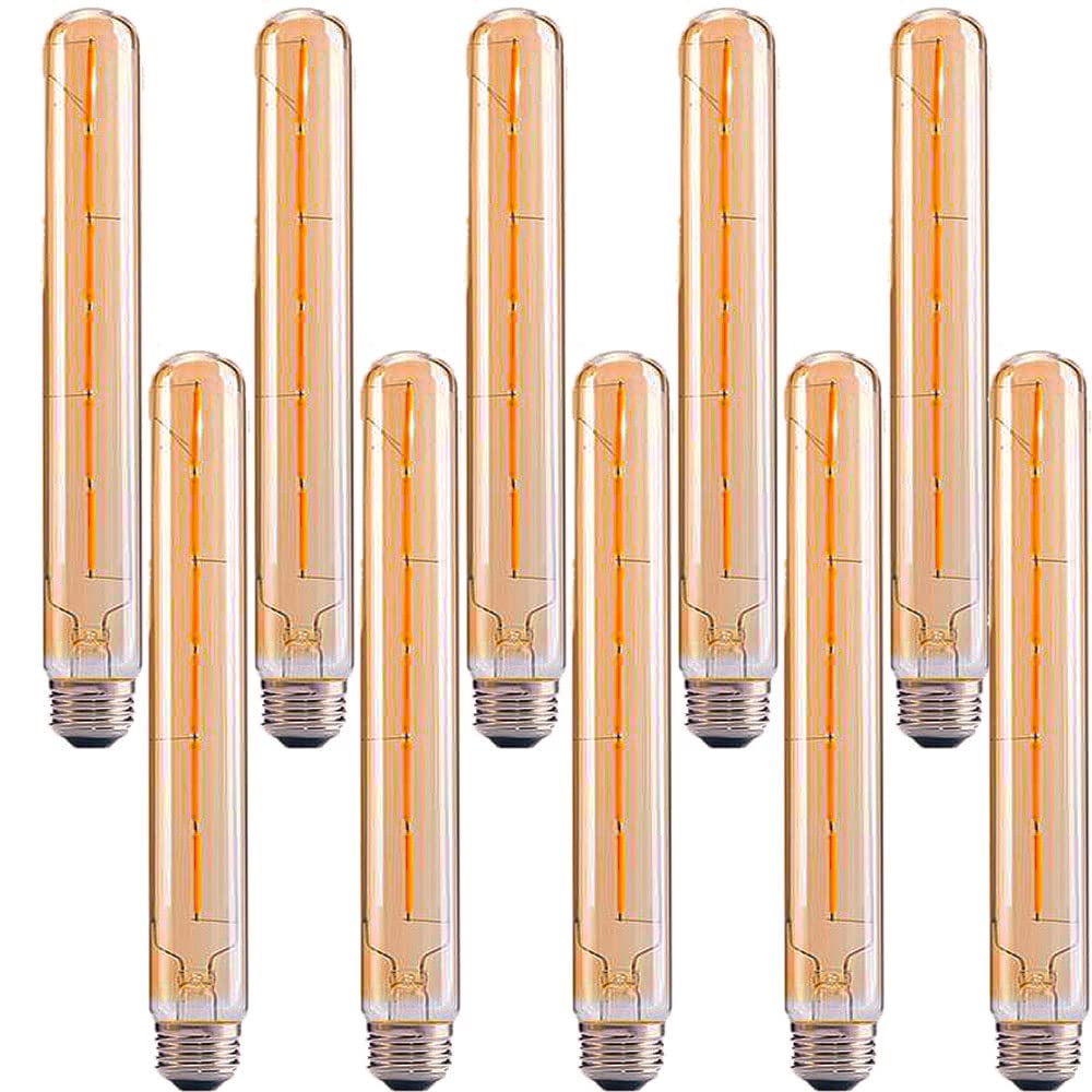10 Unidad Bombillas LED Tubo de Flauta Edison, No Regulables, E27 6W t30 30cm 600lm, Estilo Retro Antiguo, Bombilla LED vintage, Bombilla LED de filamento, ámbar, 2700K Blanco Cálido