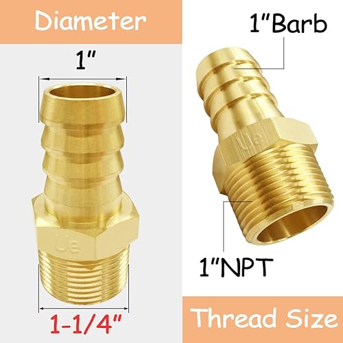 Miniatura 8 de Uenede 6 accesorios hexagonales de rosca de latón macizo de 18 pulgadas NPT macho x 516 pulgadas, incluye 6 abrazaderas de acero inoxidable para