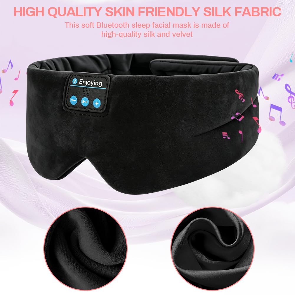 Flintronic Mascherina per Dormire con Cuffie Bluetooth, Mascherina per Dormire in Seta e Fascia, Maschera Occhi per Dormire per Bloccare la Luce, per il Sonno, Viaggi, Pisolino, Meditazione