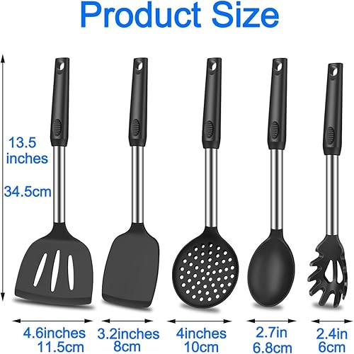 Miniatura 7 de Juego de espátulas de silicona de 5 piezas, resistentes al calor, largas, grandes para utensilios de cocina antiadherentes, uso en cocina, color