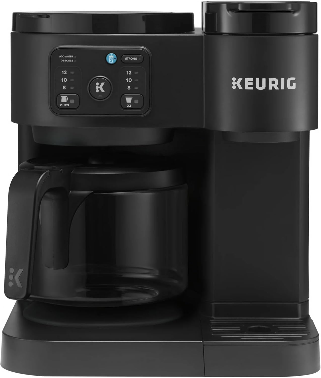 K-Duo Essentials 2-in-1 Coffee Maker K Cup Pod & Carafe 72oz MultiStream Hot & Iced Coffee Strong Brew Extra Hot Brew Over Ice 6-12oz Cups 6-12 Cup Glass Carafe Heating Plate Compact Black