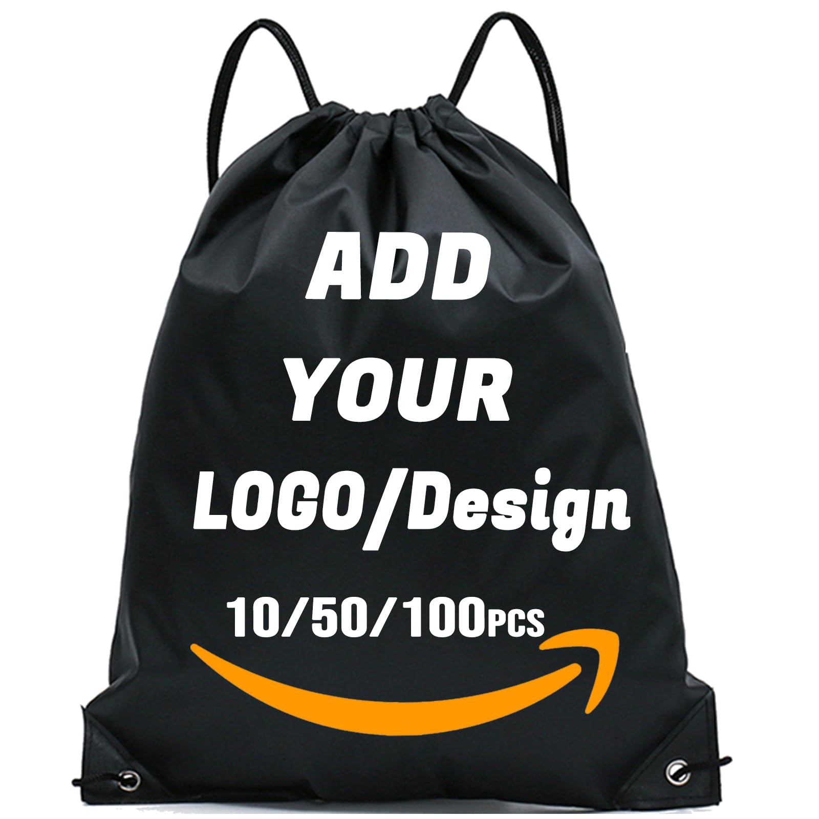 AMOFACIO Custom Drawstring Backpack 10/50/100/200 Pcs Personalized Bulk Sport Draw String Bags with Logo, Text, Design, Customized Promotional Items Black