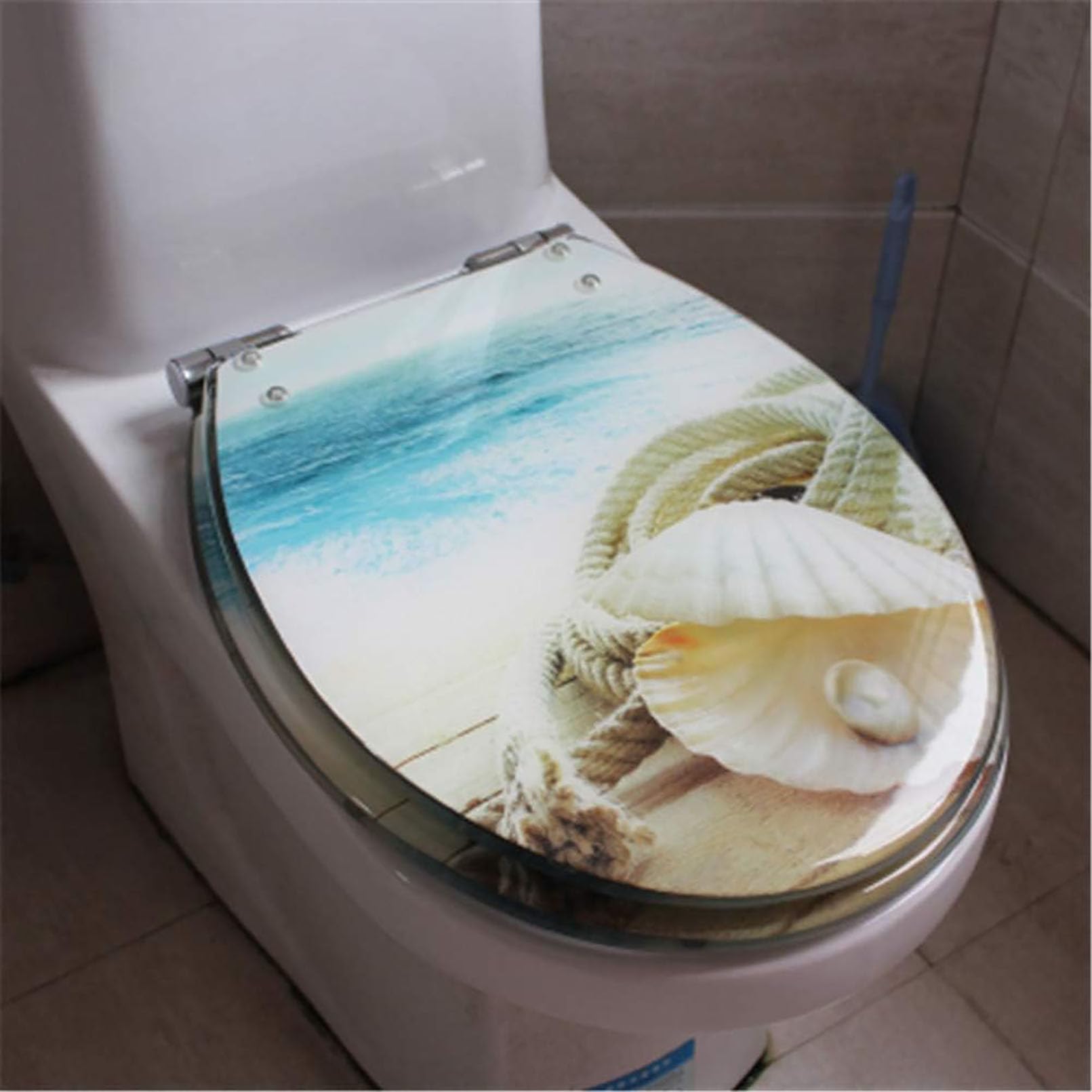 Toilet lid, Transparent Resin Mute Toilet Seat Universal U V O Shaped Soft Slow Close Hinge Stainless Steel Fittings(B)