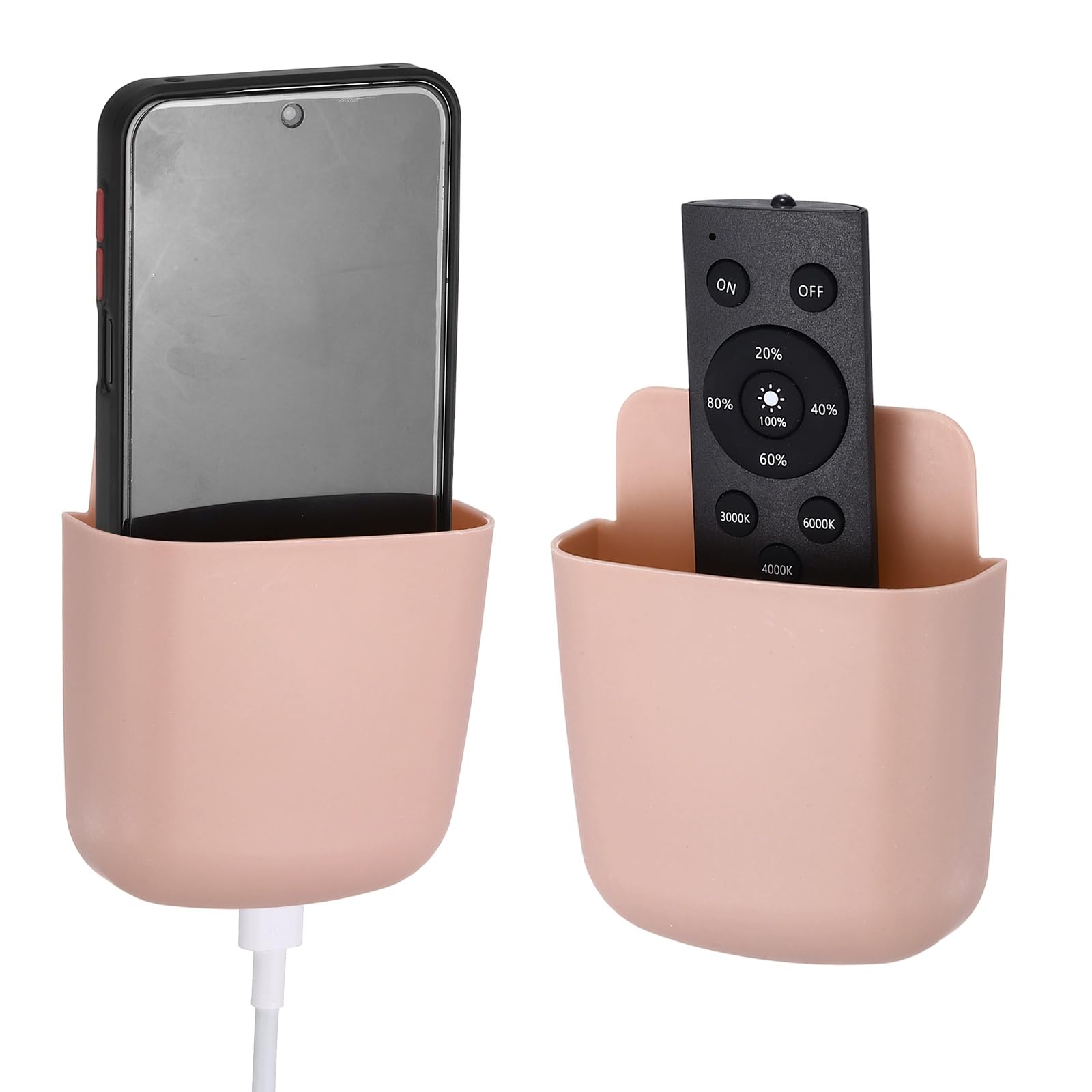 PATIKIL 2Pcs Remote Control Holder Wall Mount, Self-Adhesive TV Air Conditioner Control Holder Phone Charging Organizer for Home Office Bedroom Supply Pen Organizer, Pink