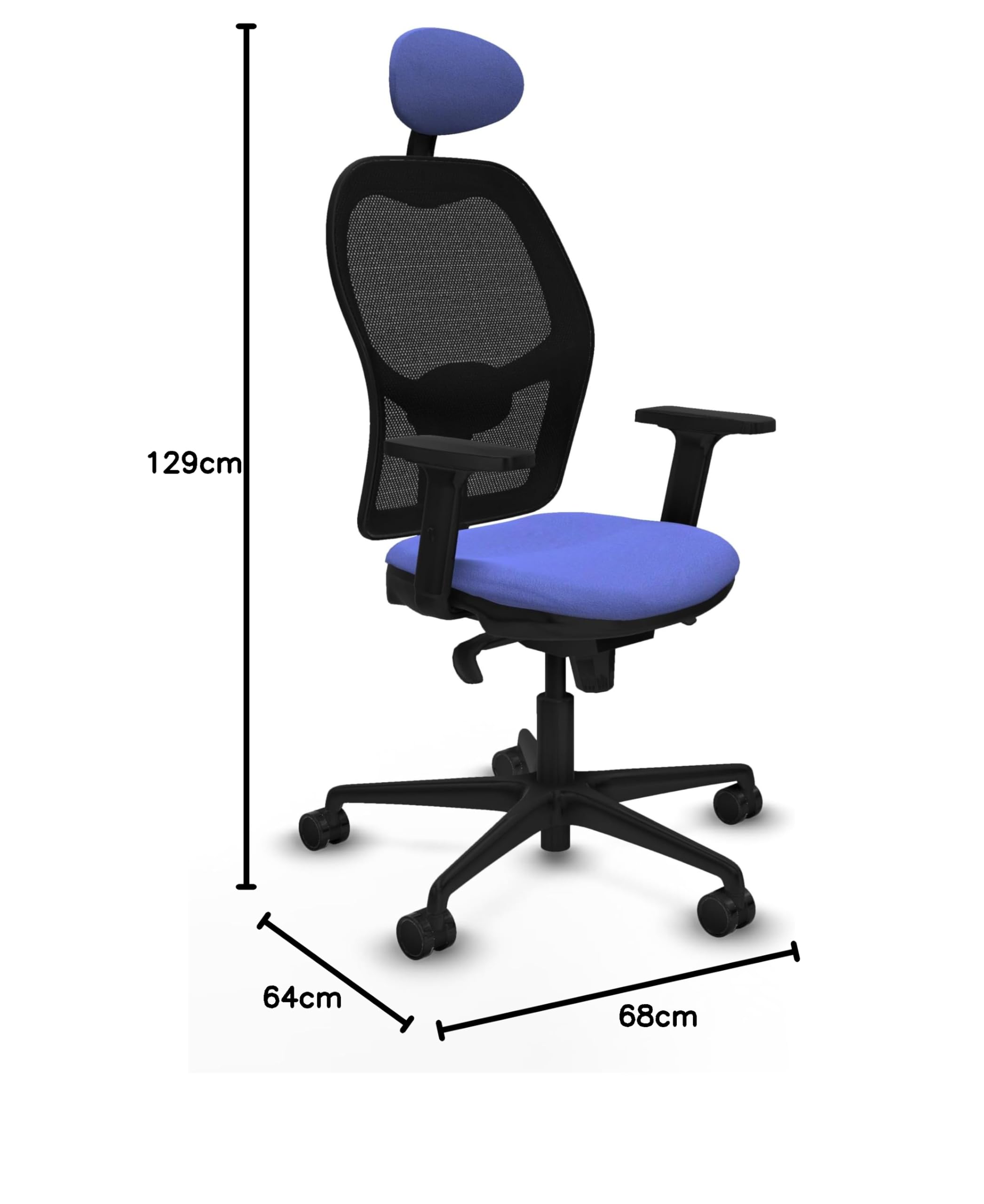 Piqueras y Crespo Silla Jorquera operativa Estrecha con Respaldo Fijo, cabecero Fijo, Apoyo Lumbar 1D, Brazos 2D, Mecanismo sincro 5 Posiciones, para Uso de 8 Horas y Peso máximo de 120 Kg