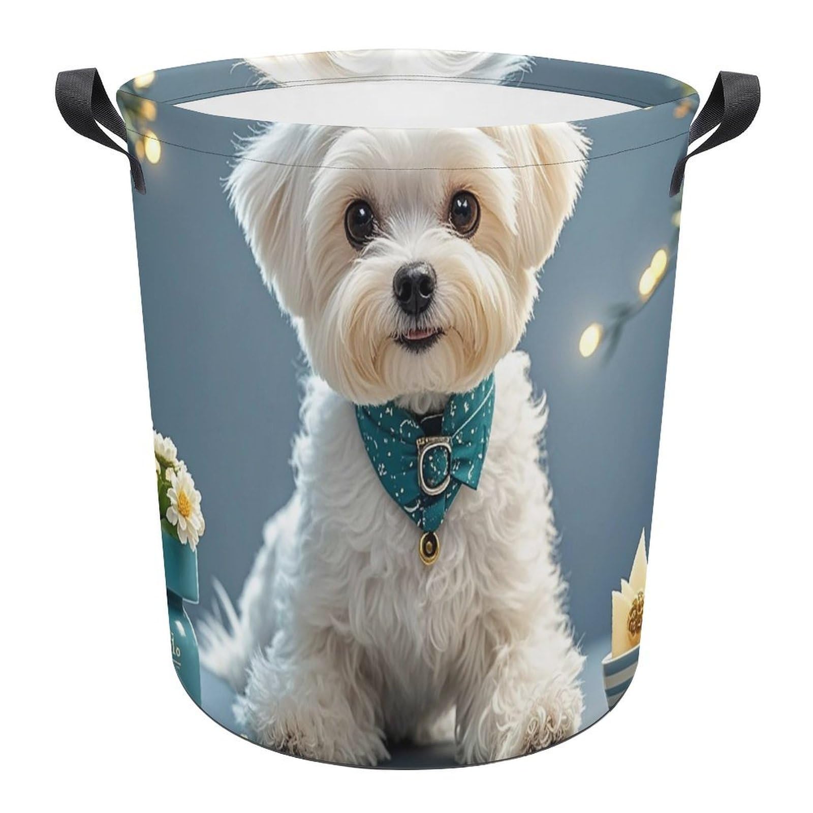 Panier à linge chien maltais pliable pour ranger la salle de bain avec style