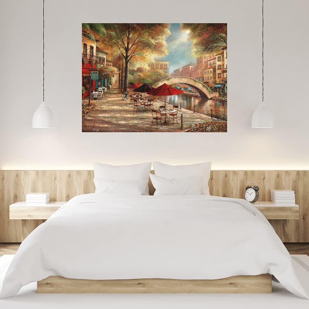 Fine Art Canvas Living Room Pictures Wall Decor City Wall Art Large Paintings for Living Room French Art Riverwalk Charm Canvas Wall Decor by Artist Ruane Manning 46 in x 35 in