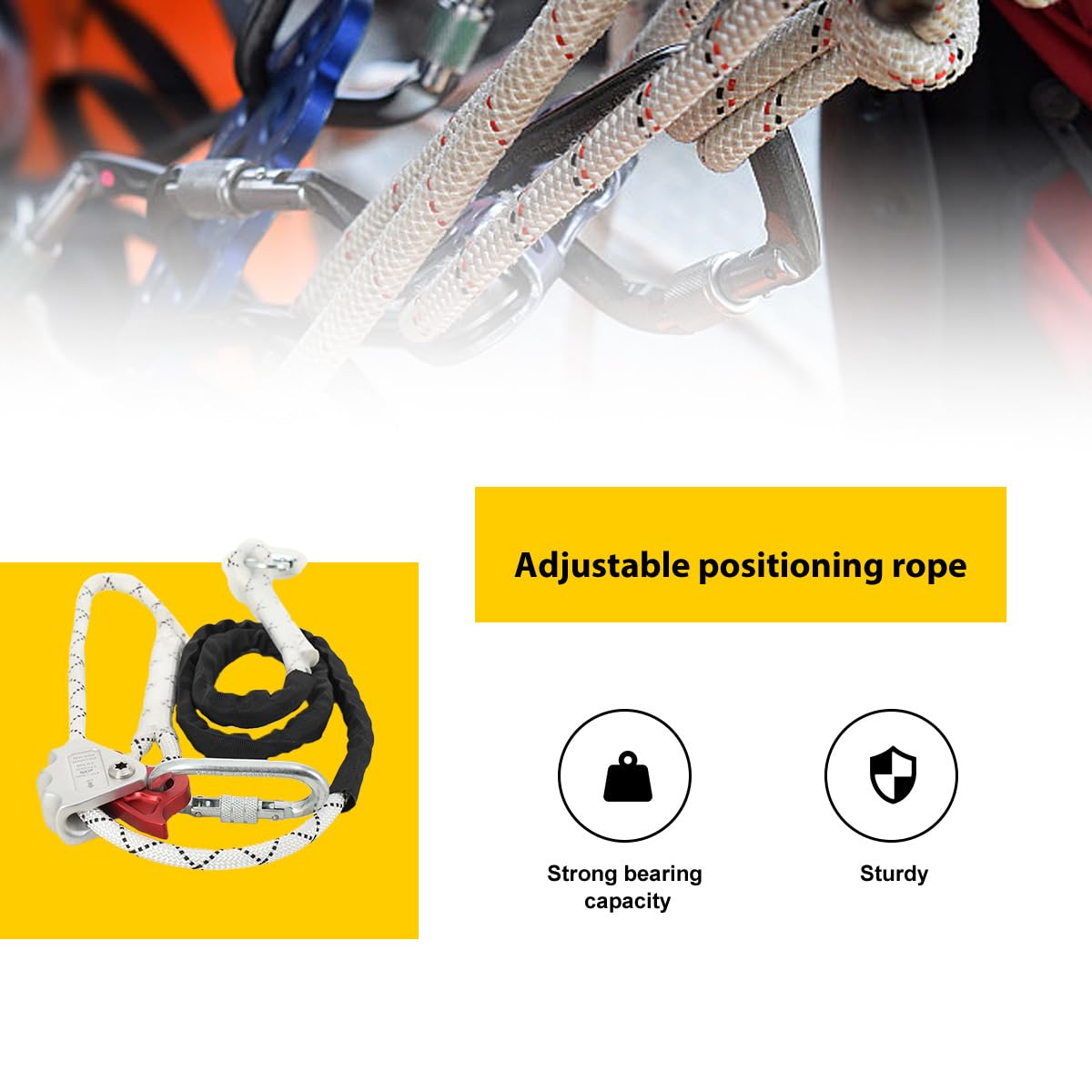 Halteseil für Auffanggurt Verstellbares Haltseil, Durchmesser 13 mm, Länge 2 Meter, Tragkraft 100 kg, hohe Festigkeit 27 KN, geeignet für Arbeitsschutzausrüstung aus der Luft