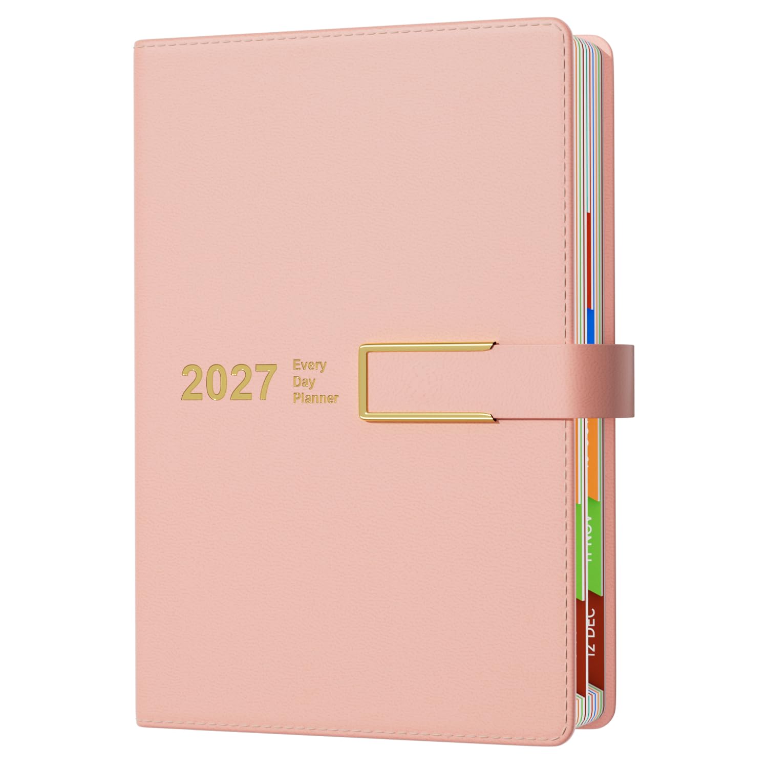 Diary 2027 Page A Day A5, January -December 2027, 2027 Year Diary Magnetic Buckle Band with Colorful Monthly Tabs, 400 Pages 80-gsm Ivory White Paper, 2 Bookmarks, Pocket & Stickers (8.5'' x 5.8'')