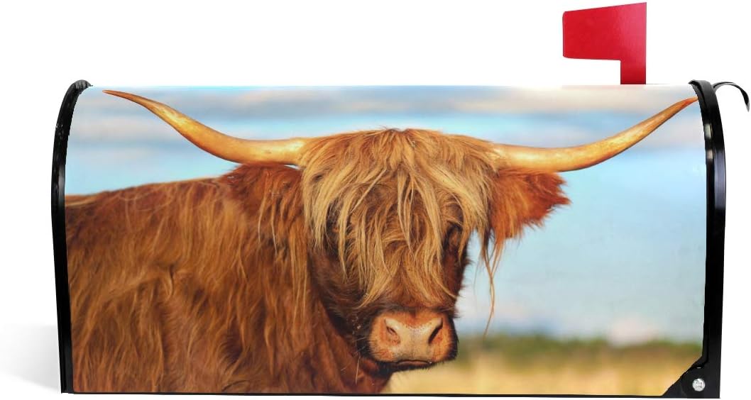 WOOR London City Highland Cow Magnetic Magnetic Mailbox Cover Standard Size for Garden Yard Outdoor Decorations-18 x 20.8"