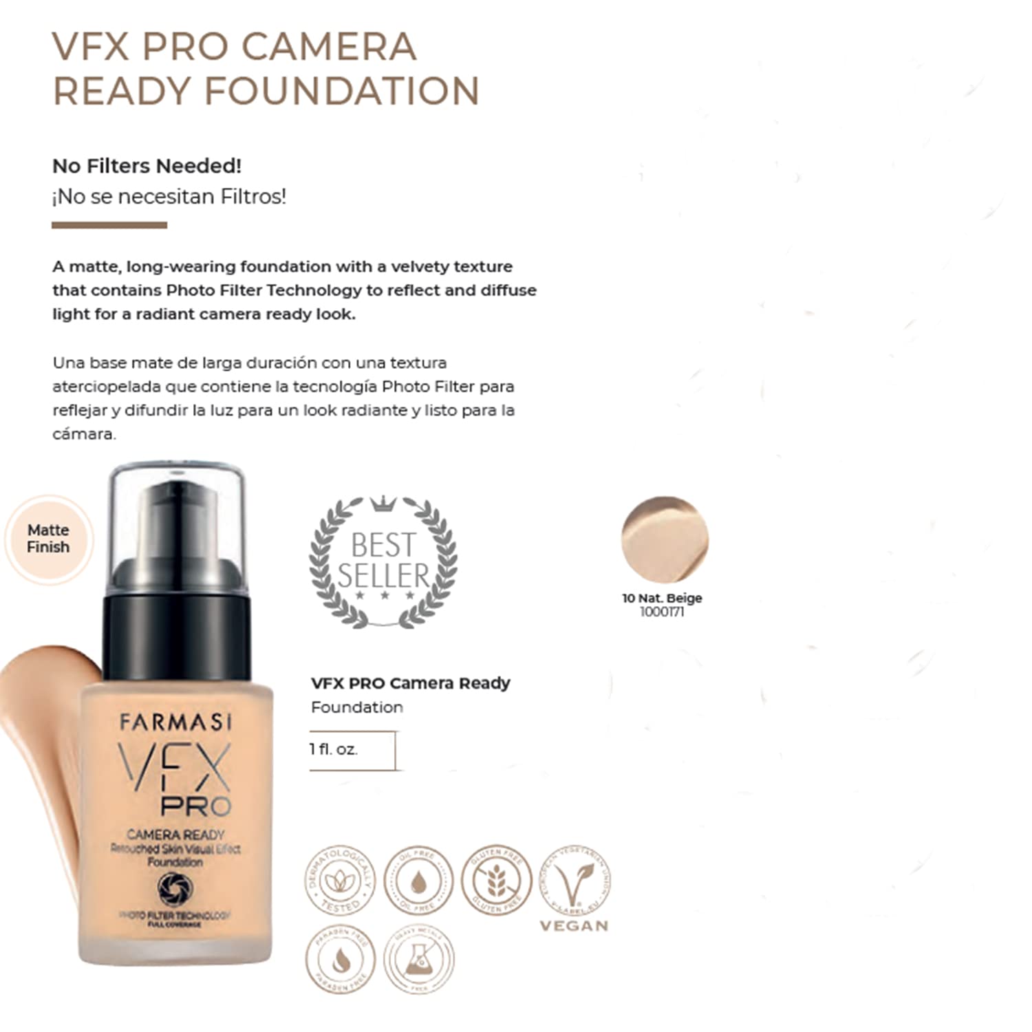 FARMASi VFX Pro Natural Beige and VFX Pro Primer Long Lasting Liquid Foundation Set, Skin Moisturizer Advanced Breathable Hydrating Full Coverage makeup for Face Makeup Set