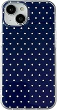 QLTYPRI for iPhone 14/iPhone 13 Case, Cute Polka Dot Pattern Aesthetic Phone Case, Raised Camera Protection Durable TPU Slim Shockproof Protective Phone Cover for Girls Women - Navy Blue