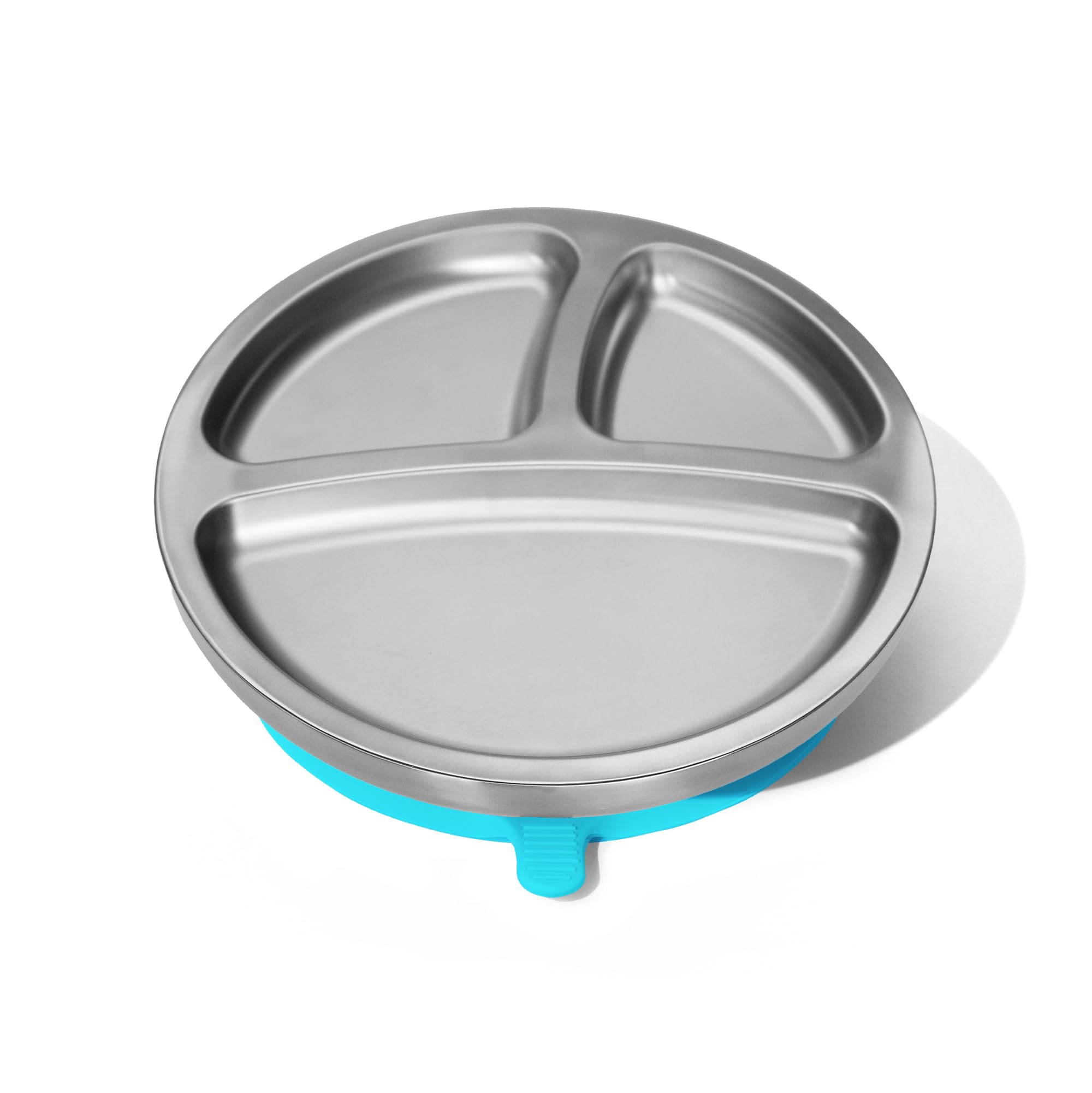 Avanchy Baby Plates with Suction – Stainless Steel Divided Plates for Toddlers, BPA-Free, Dishwasher Safe, Unbreakable, Non-Toxic, 100% Silicone Suction – Blue