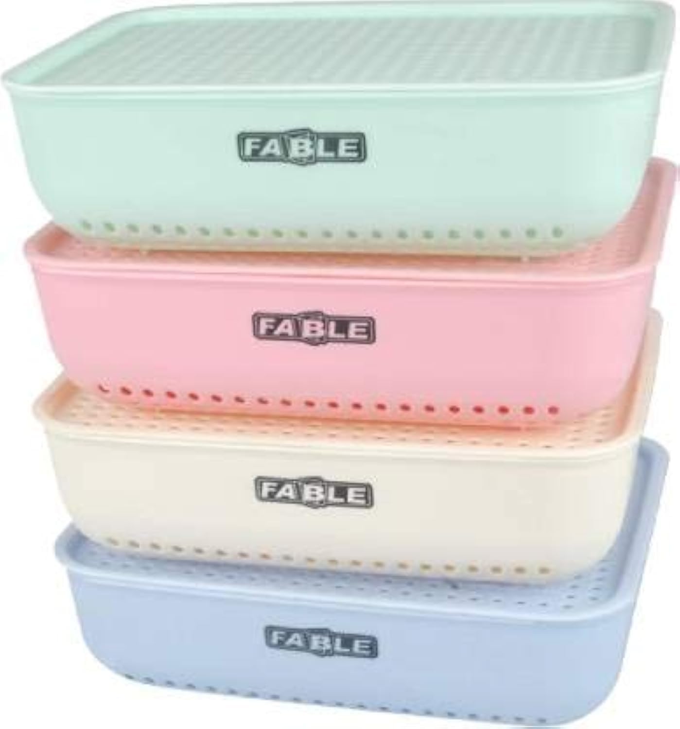 Nabhya Combo Of 4 Croma Multipurpose Basket With Lid Plastic Box Organiser for Home Kitchen Storage Basket (Croma 4 Big)-picture-22